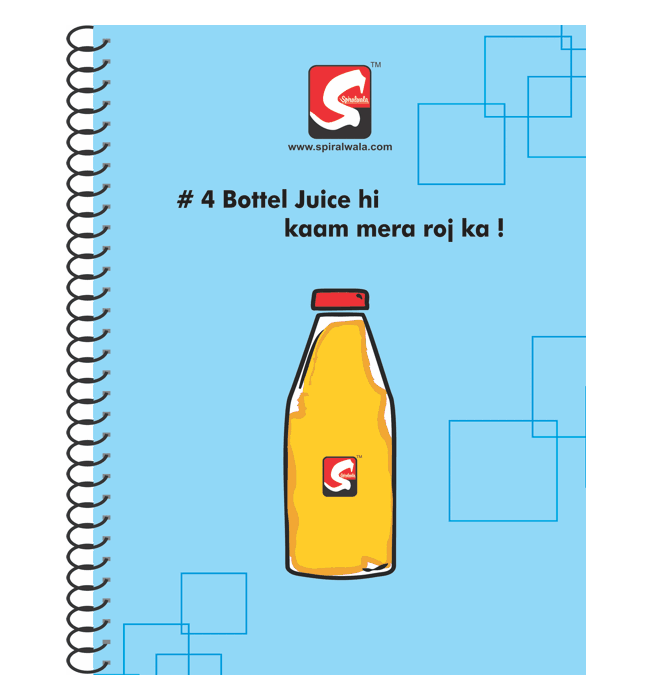 Fruit Juice A4 spiral notebook with '#4 Bottel Juice hi kaam mera roj ka!' cover – Spiralwala
