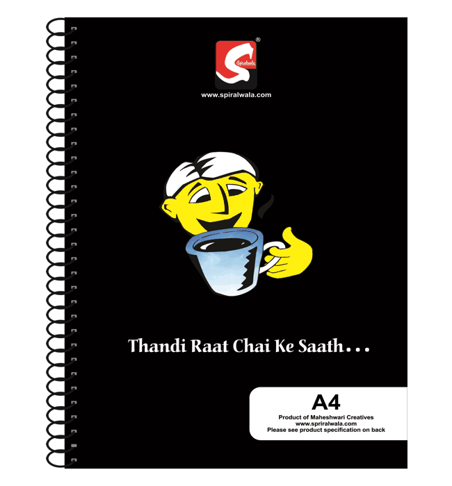Tea Time A4 spiral notebook with 'Thandi Raat Chai Ke Saath...' cover – Spiralwala
