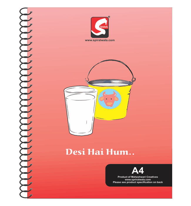 Milk A4 spiral notebook with 'Desi Hai Hum..' cover – Spiralwala
