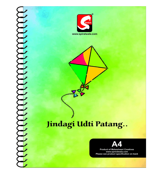 Kite A4 spiral notebook with 'Jindagi Udti Patang..' cover – Spiralwala